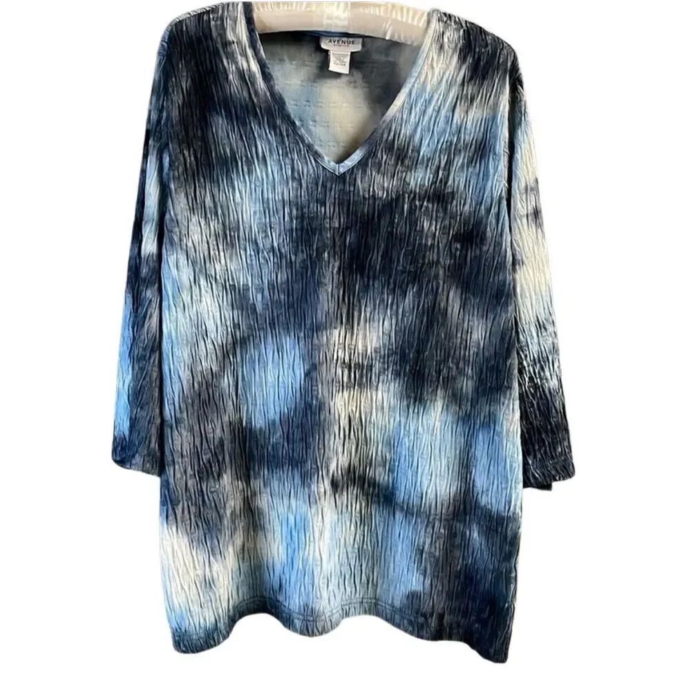 Avenue Stretch Womens Vneck Pullover Top Plus Size 22/24 Blue Ombre